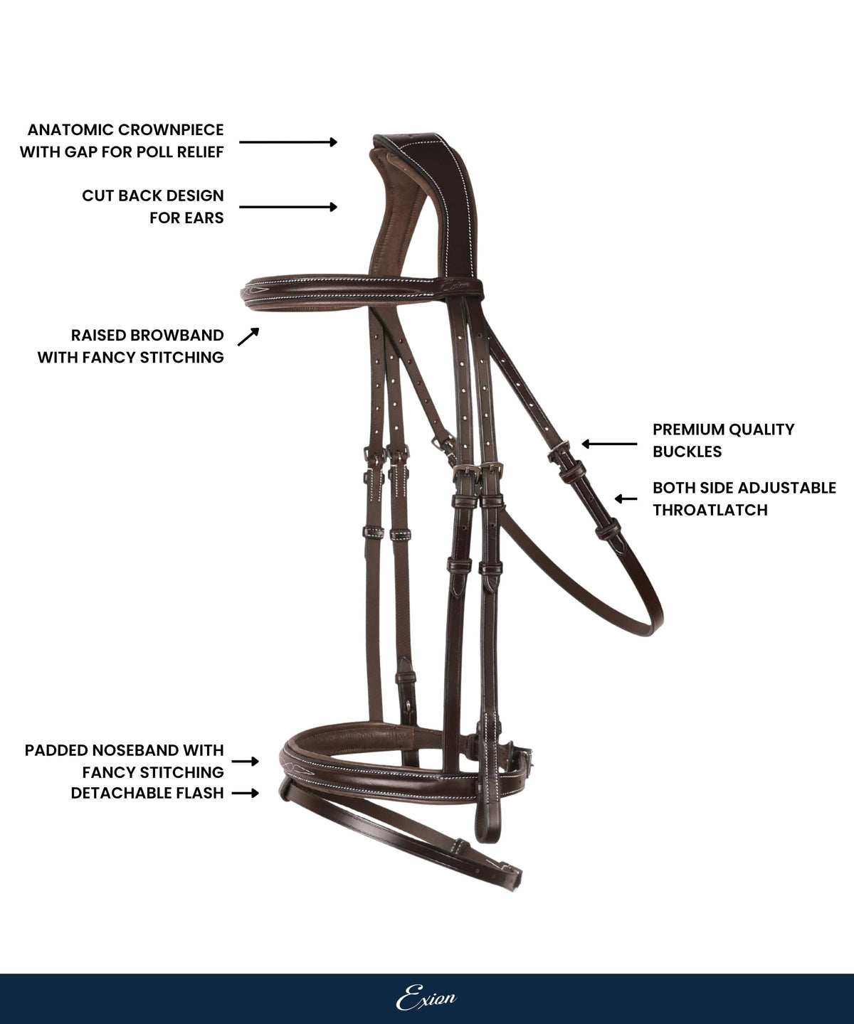 ExionPro Designer Fancy Stitched Bridle with Flash and Rubber Reins