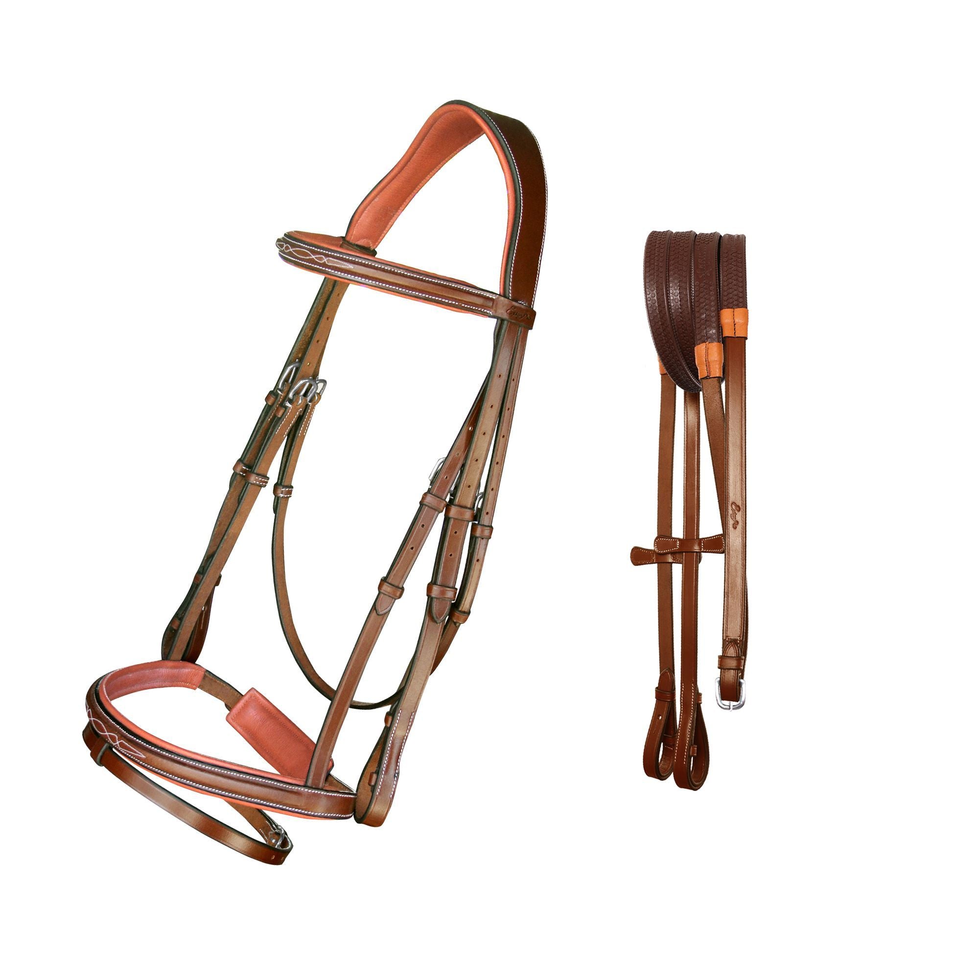 ExionPro Designer Fancy Stitched Bridle with Flash and Rubber Reins - HT Animal Supply