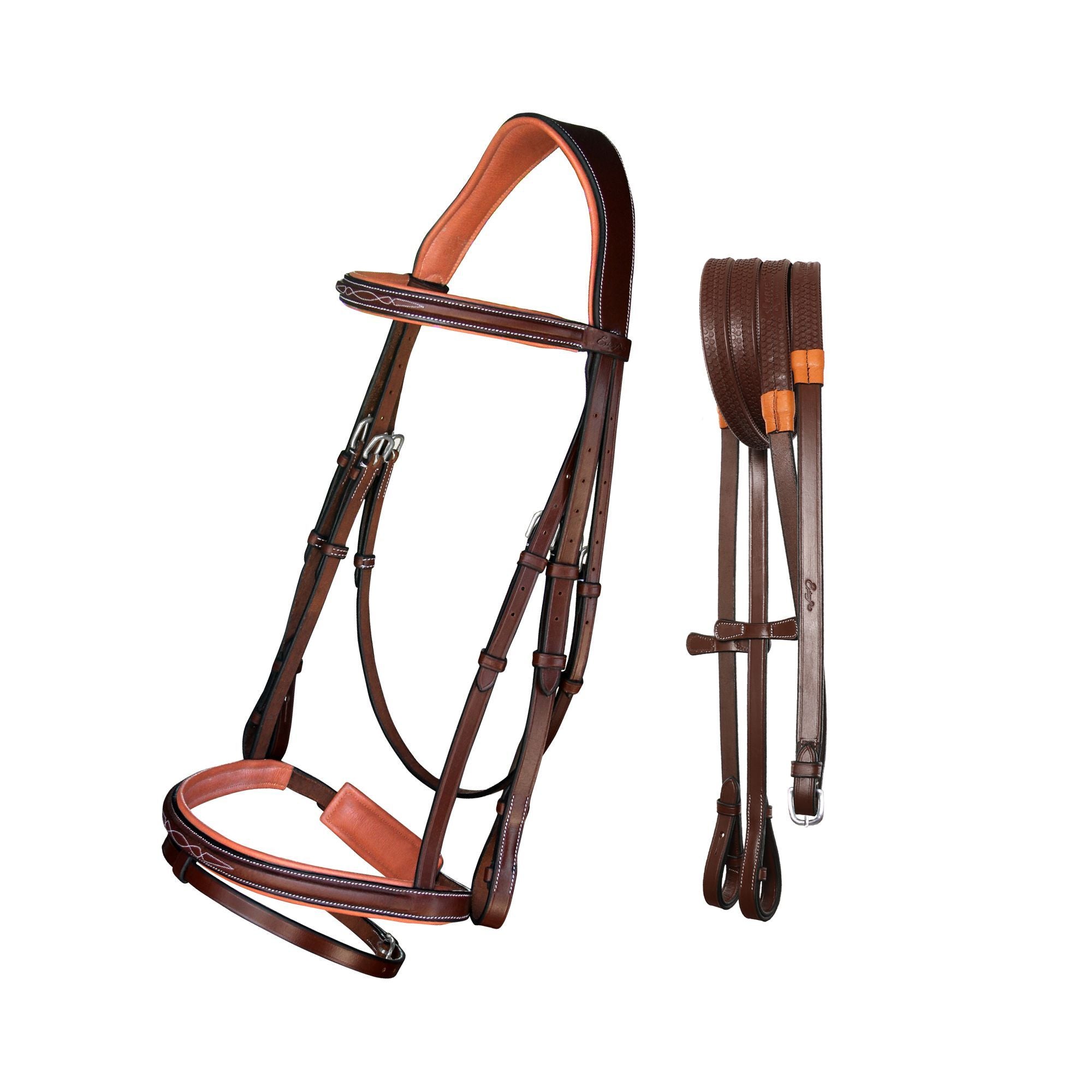 ExionPro Designer Fancy Stitched Bridle with Flash and Rubber Reins - HT Animal Supply