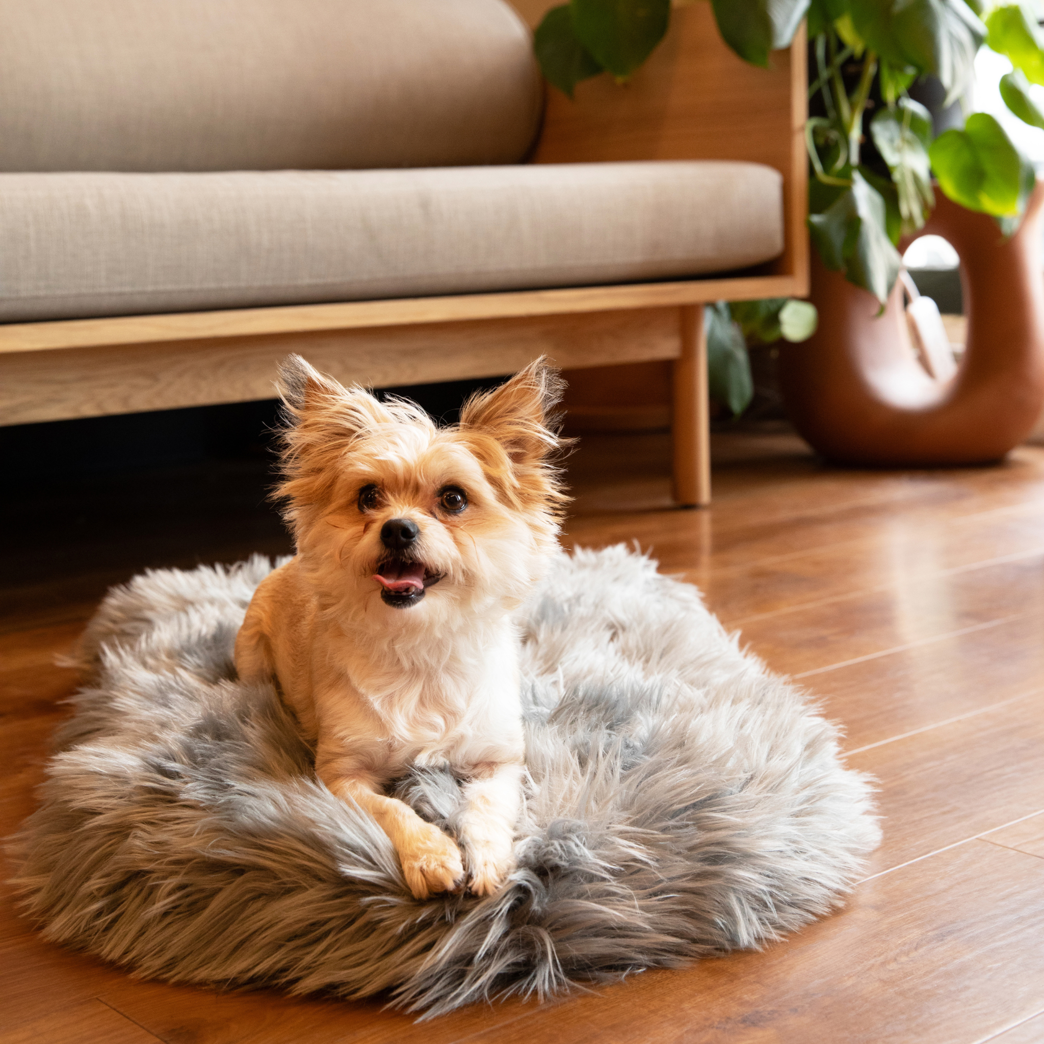 Puprug Faux Fur Orthopedic Dog Bed Curve Charcoal Grey