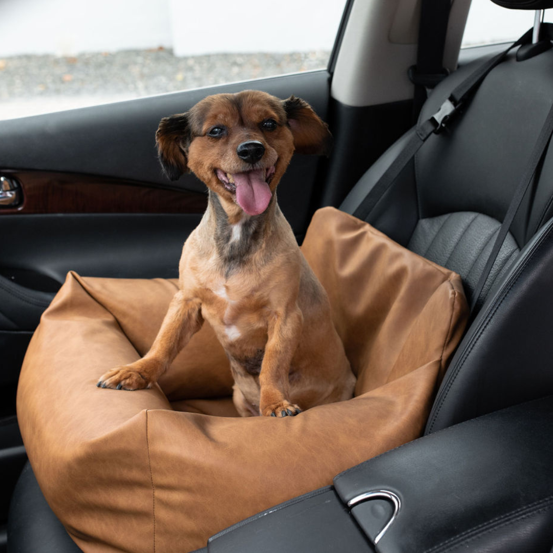 PupProtector Faux Leather Memory Foam Dog Car Bed Camel