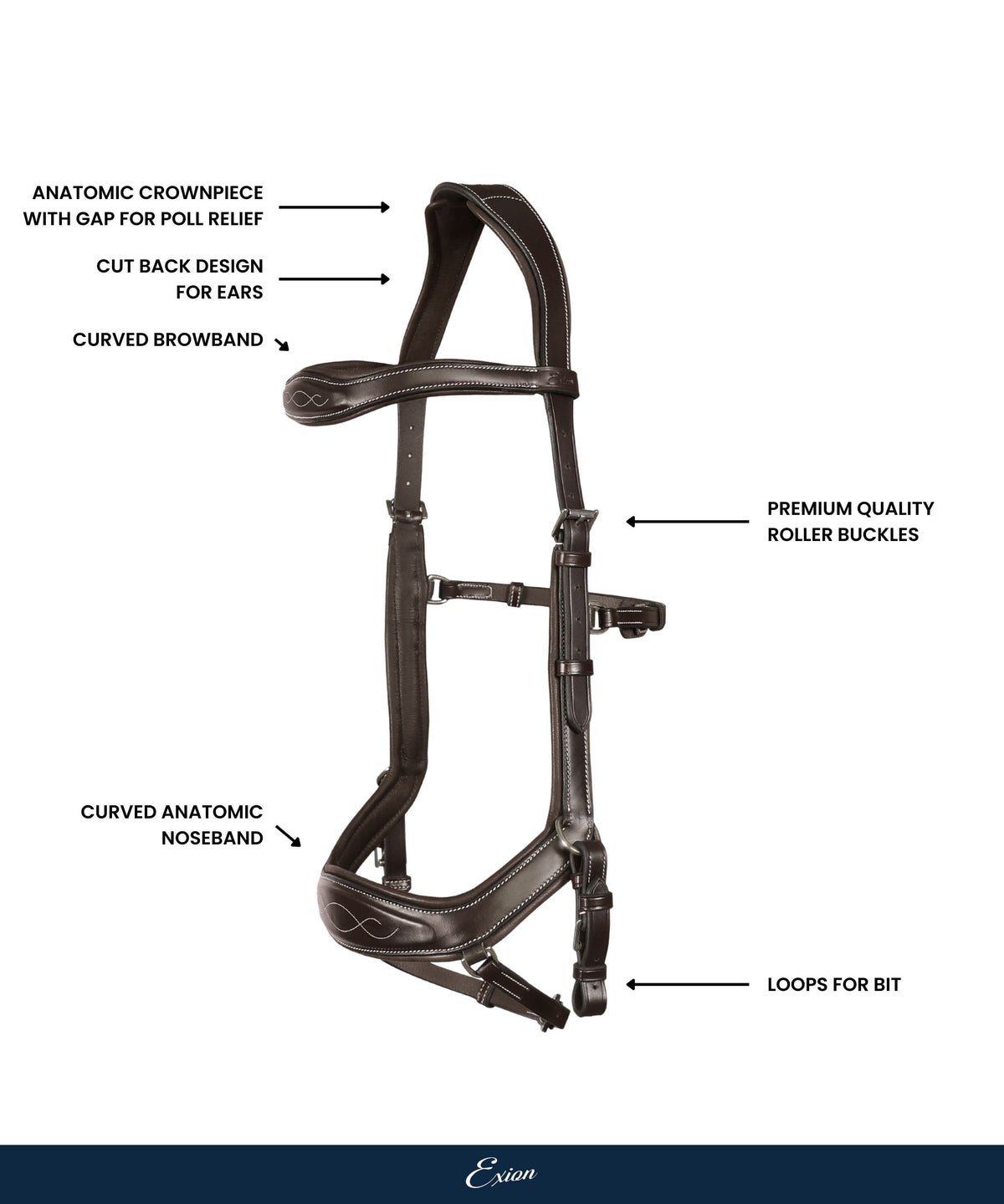 ExionPro Anti-Pressure Anatomic Jumping Raised Padded Fancy Wave Stitched Bridle