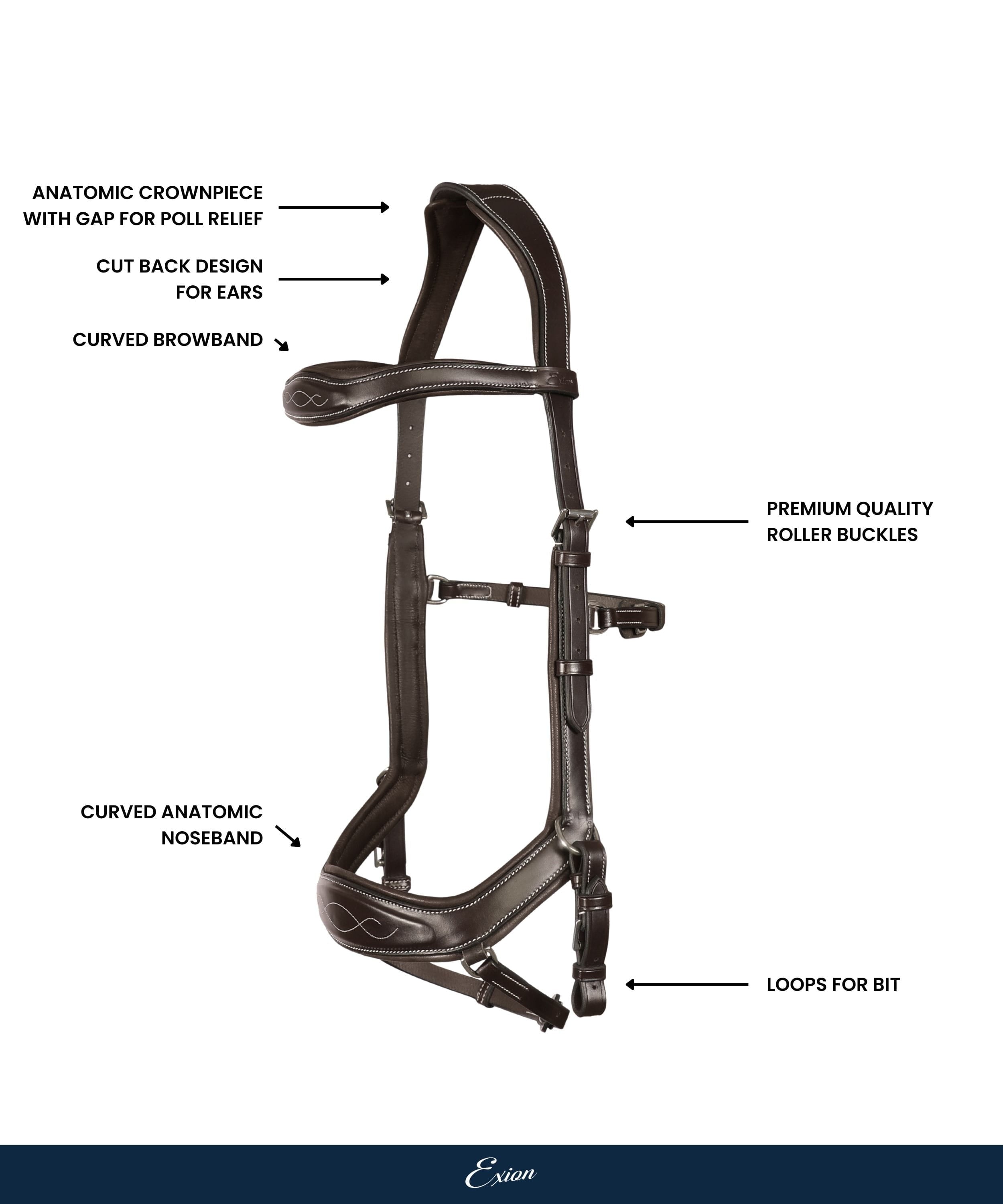 ExionPro Anti-Pressure Anatomic Jumping Raised Padded Fancy Wave Stitched Bridle
