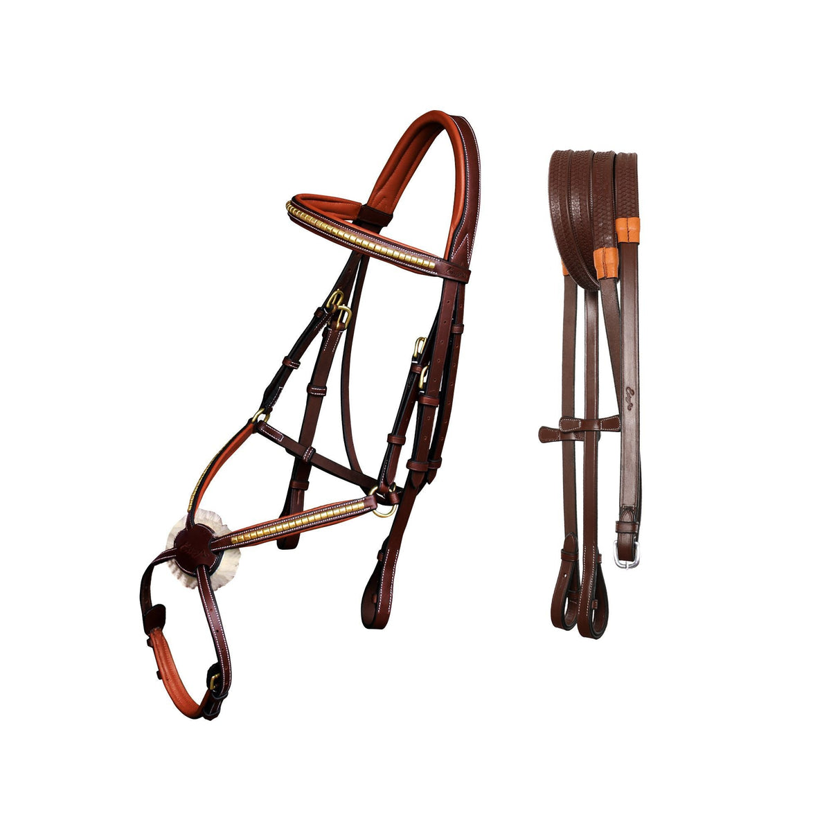 ExionPro Brass Clincher Figure 8 Bridle with Rubber Reins - HT Animal Supply