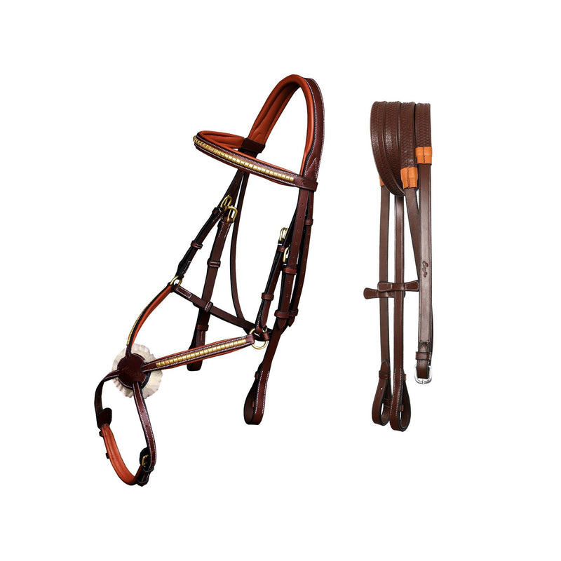 ExionPro Brass Clincher Figure 8 Bridle with Rubber Reins - HT Animal Supply