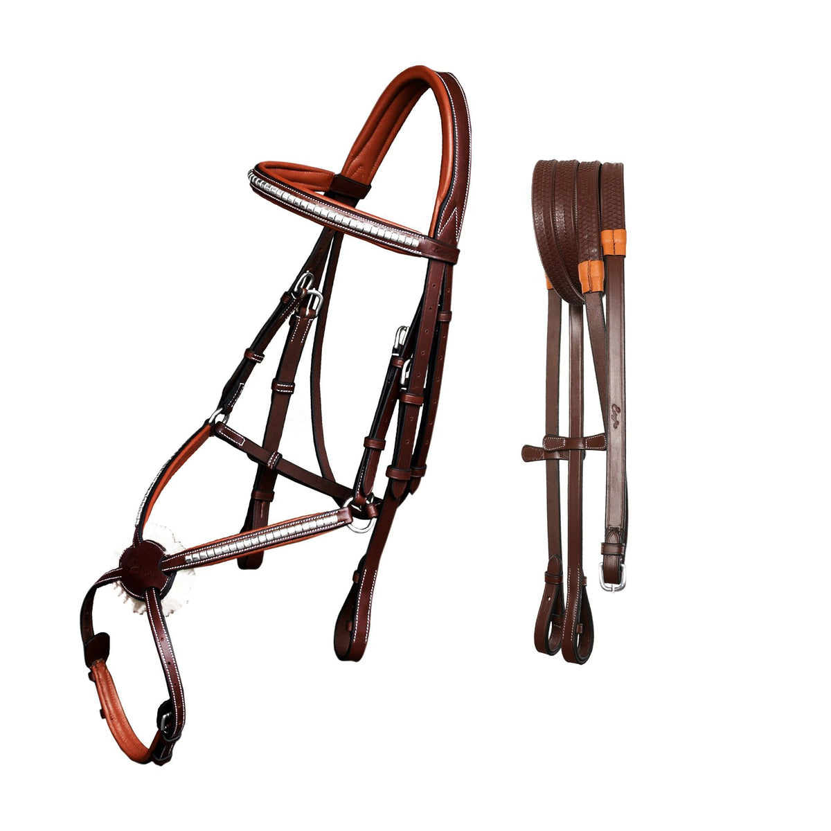 ExionPro Brass Clincher Figure 8 Bridle with Rubber Reins - HT Animal Supply