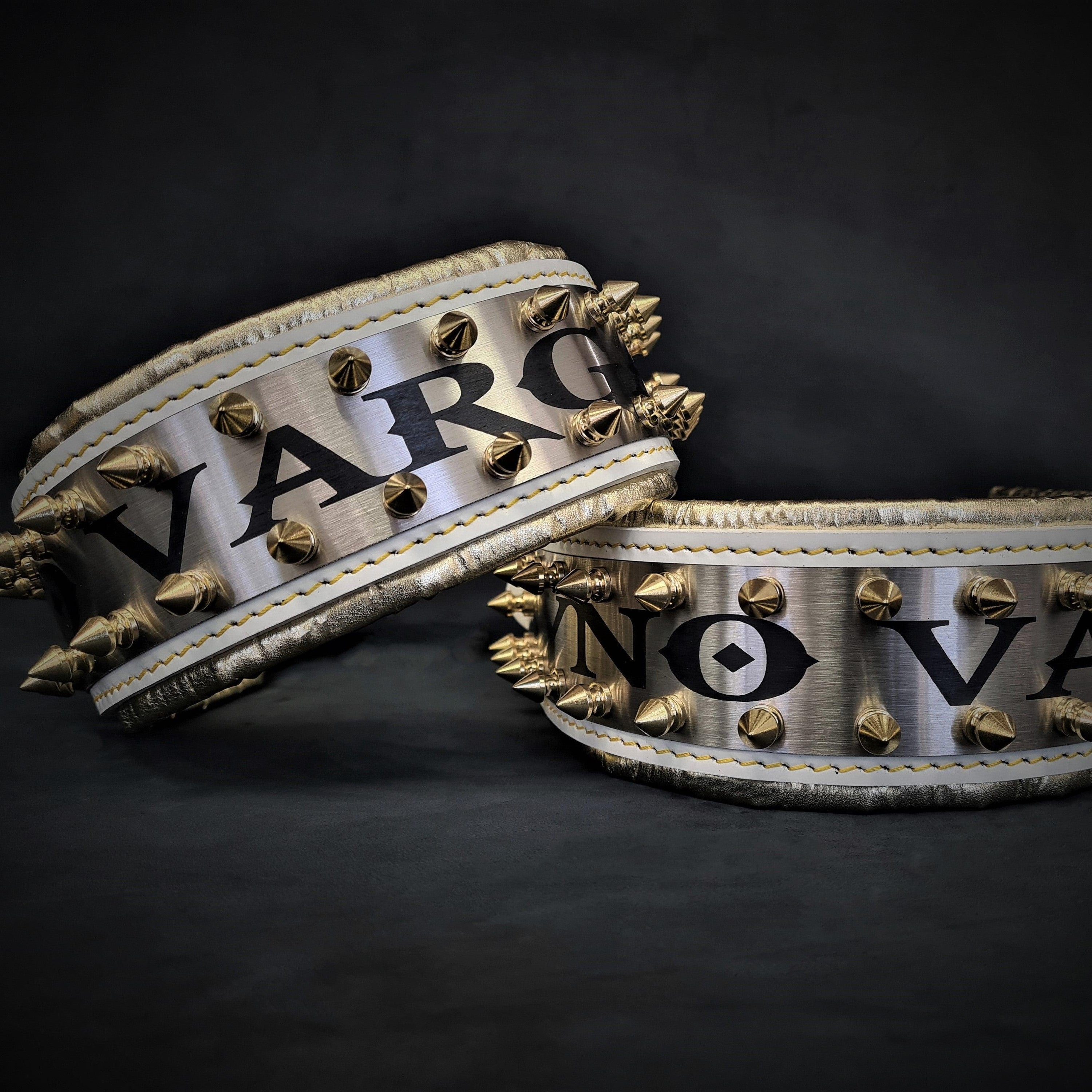 Bestia Dog Gear The "Metal" collar White & Gold- personalized! Genuine Leather White pet supplies