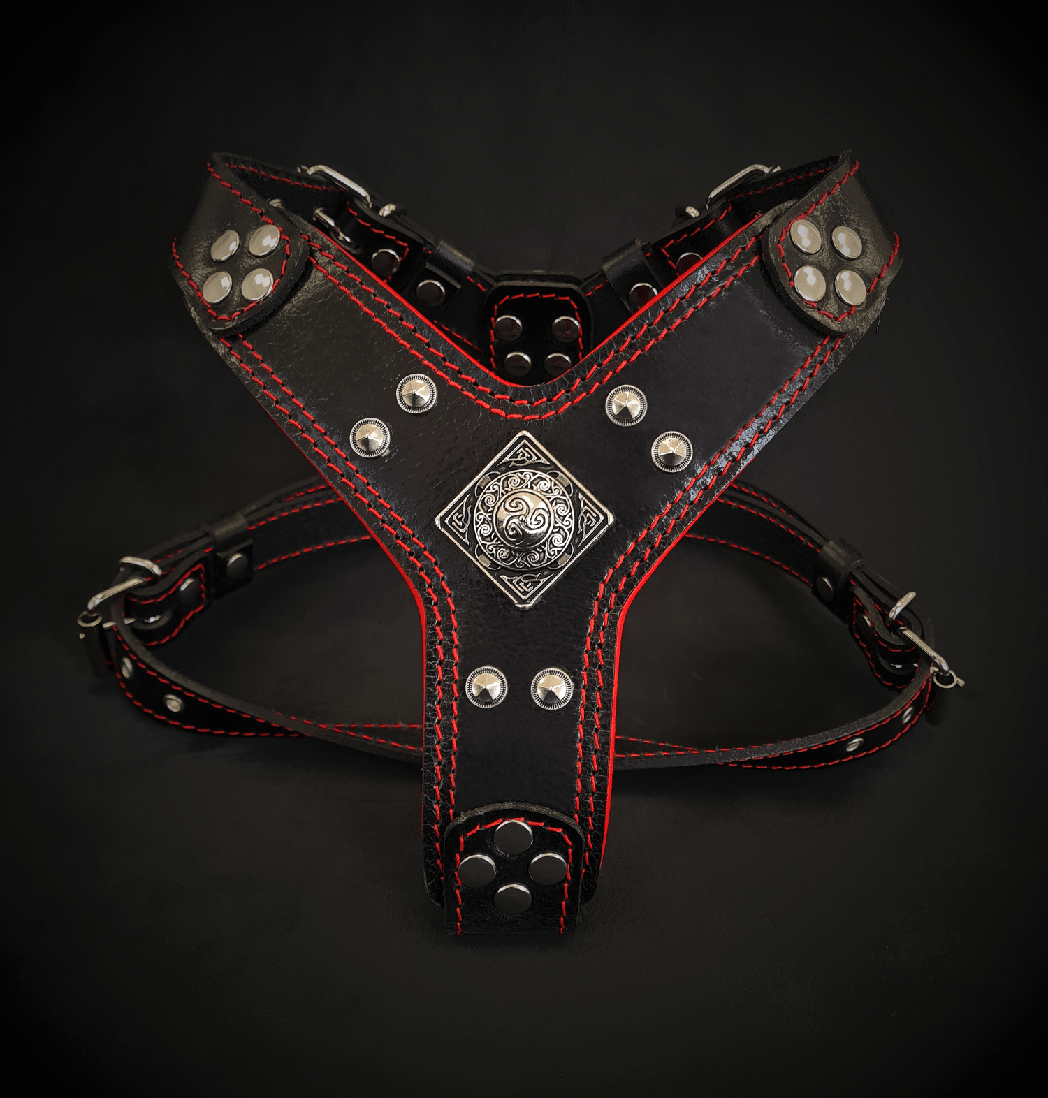 Bestia Eros Black & Red Leather Small to Medium Dog Harness