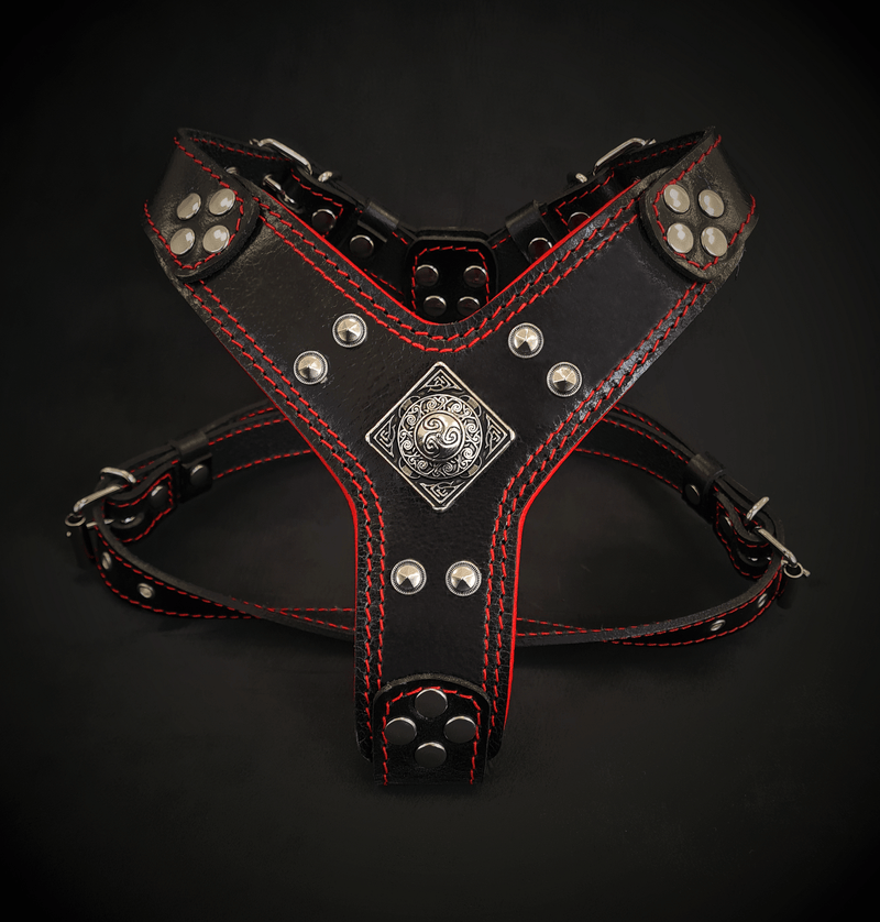 Bestia Dog Gear The Eros harness Black & Red Small to Medium Size Genuine Leather Black pet supplies