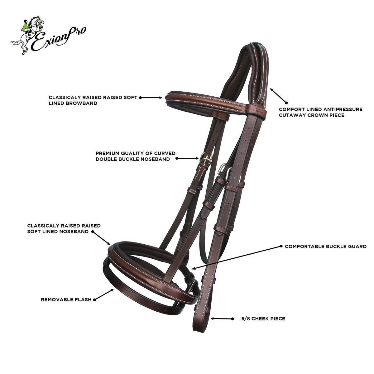 Replacement Crownpiece of ExionPro Pressure Relief Crown Raised Padded Jumping Bridle - HT Animal Supply