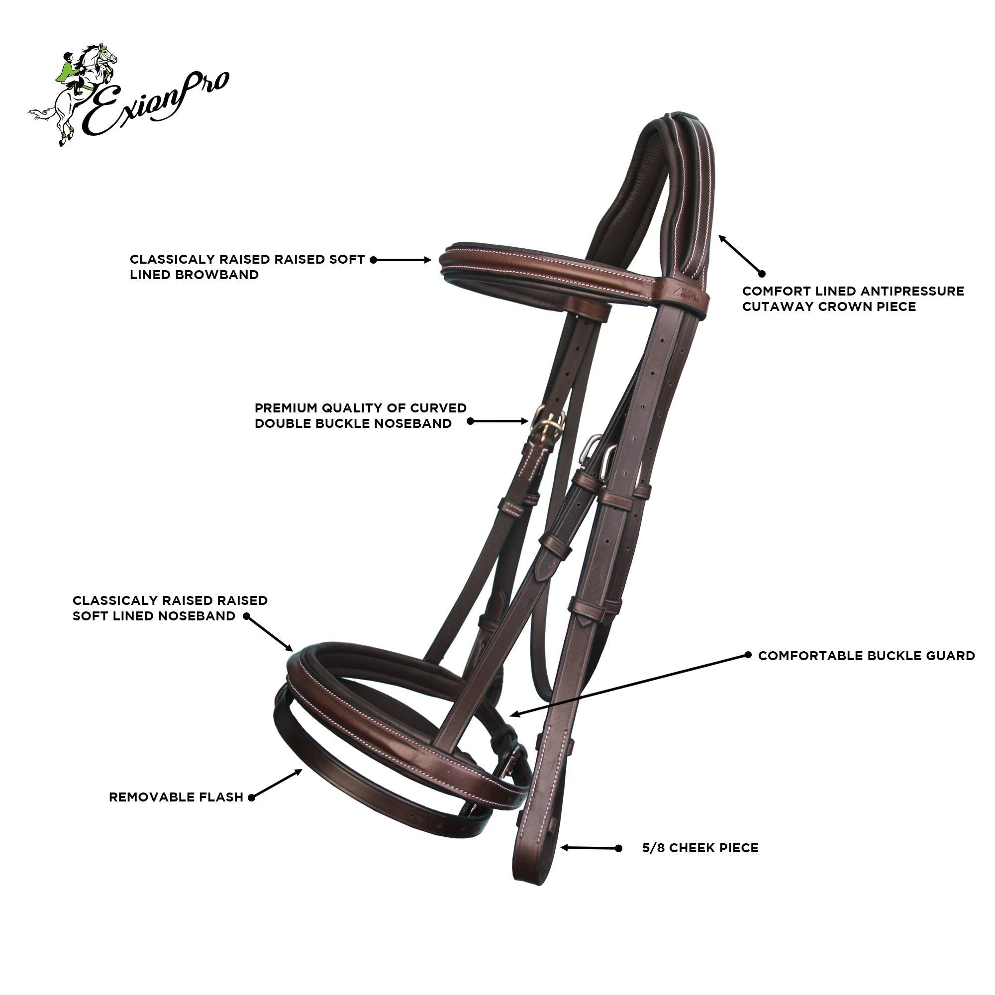 Replacement Crownpiece of ExionPro Pressure Relief Crown Raised Padded Jumping Bridle - HT Animal Supply