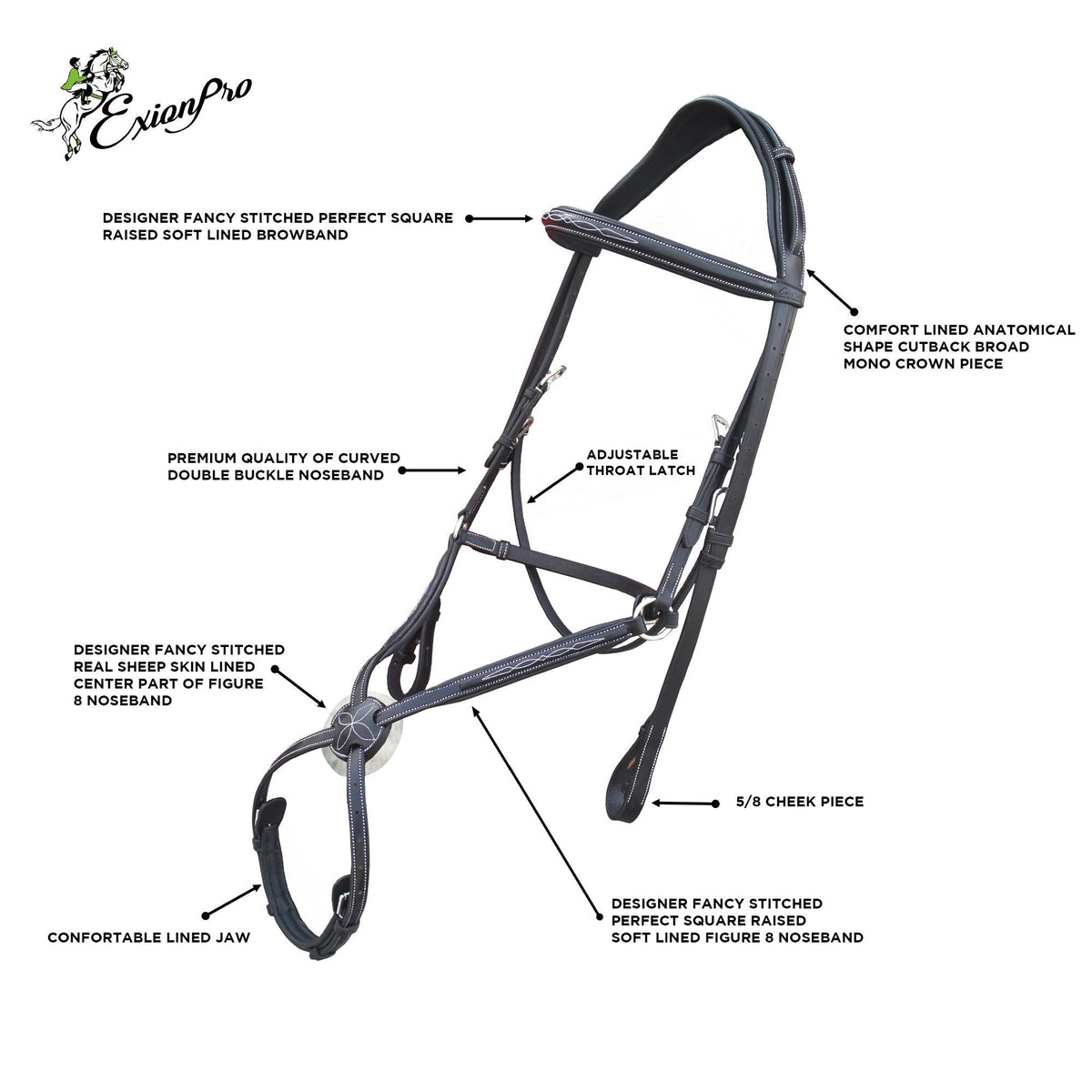 Replacement Crownpiece of ExionPro Monocrown Crown Piece Adjustable Designer Figure 8 Bridle - HT Animal Supply