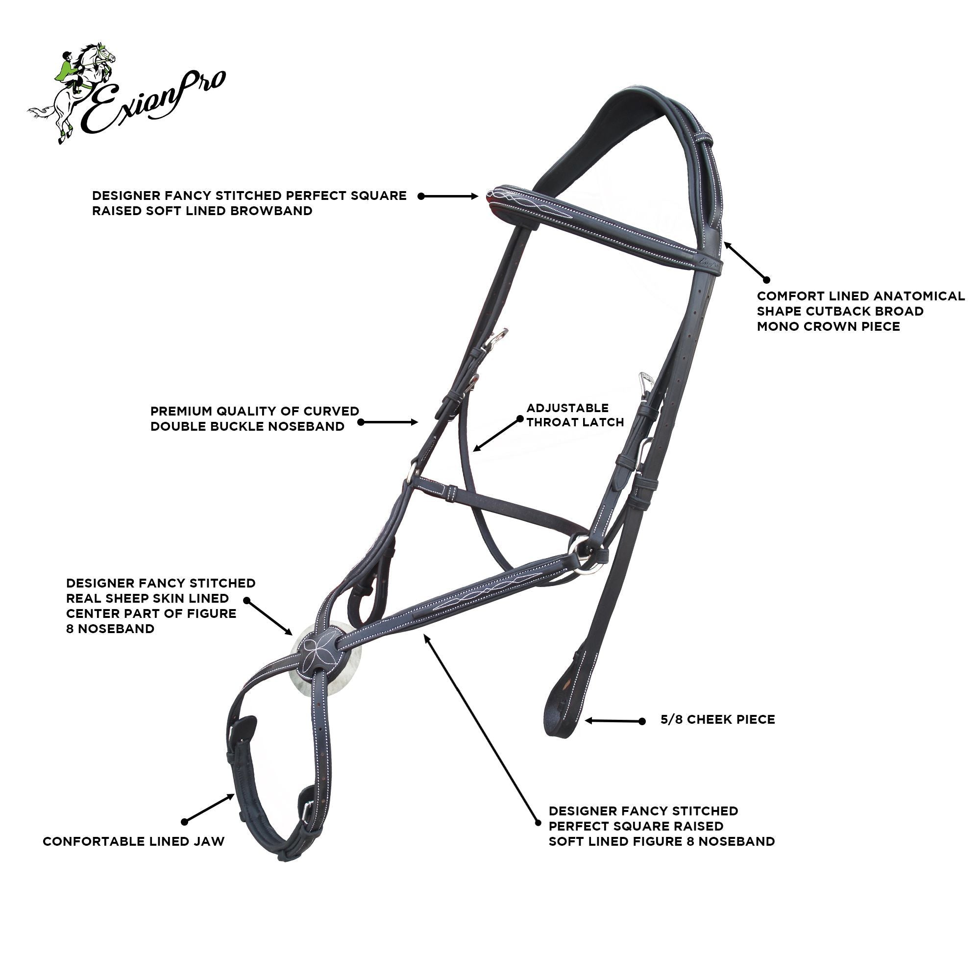 Replacement Crownpiece of ExionPro Monocrown Crown Piece Adjustable Designer Figure 8 Bridle - HT Animal Supply