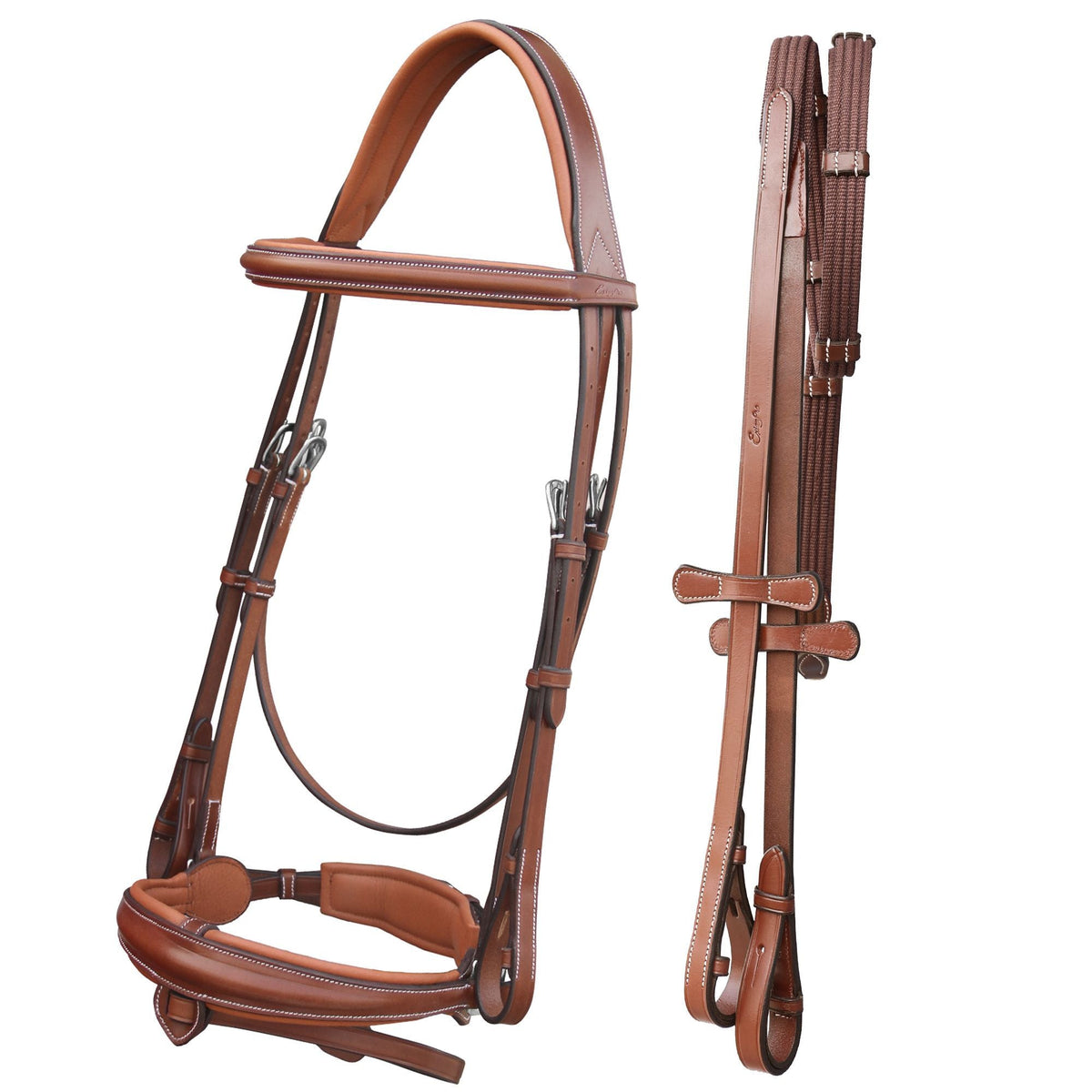 ExionPro Dressage Bridle: Mono Crown, Raised Browband, Anatomical Noseband, Detachable Flash & Web Reins - HT Animal Supply