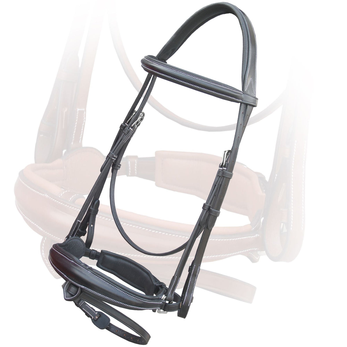 ExionPro Dressage Bridle: Mono Crown, Raised Browband, Anatomical Noseband, Detachable Flash & Web Reins | HT Animal Supply