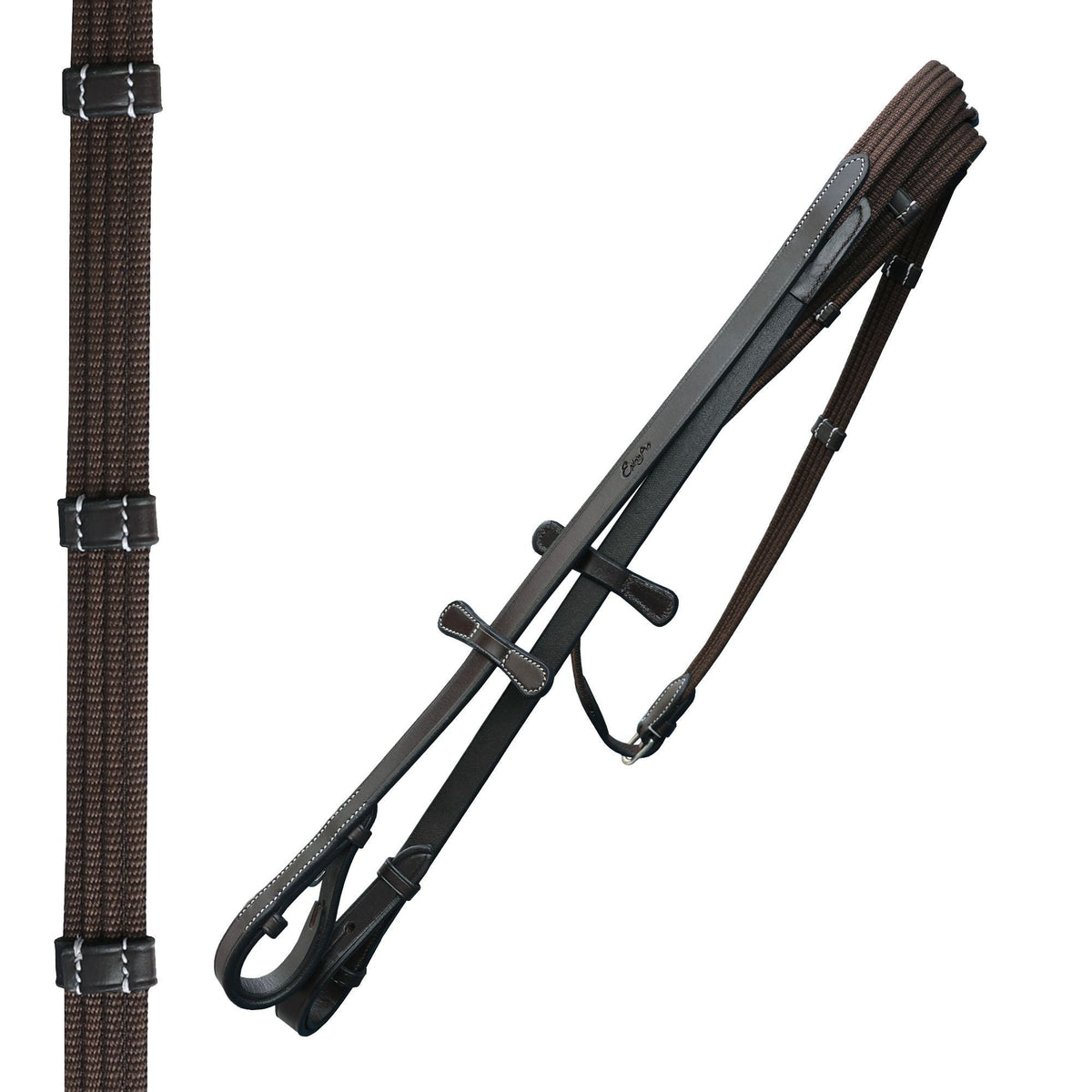 ExionPro Dressage Bridle: Mono Crown, Raised Browband, Anatomical Noseband, Detachable Flash & Web Reins | HT Animal Supply