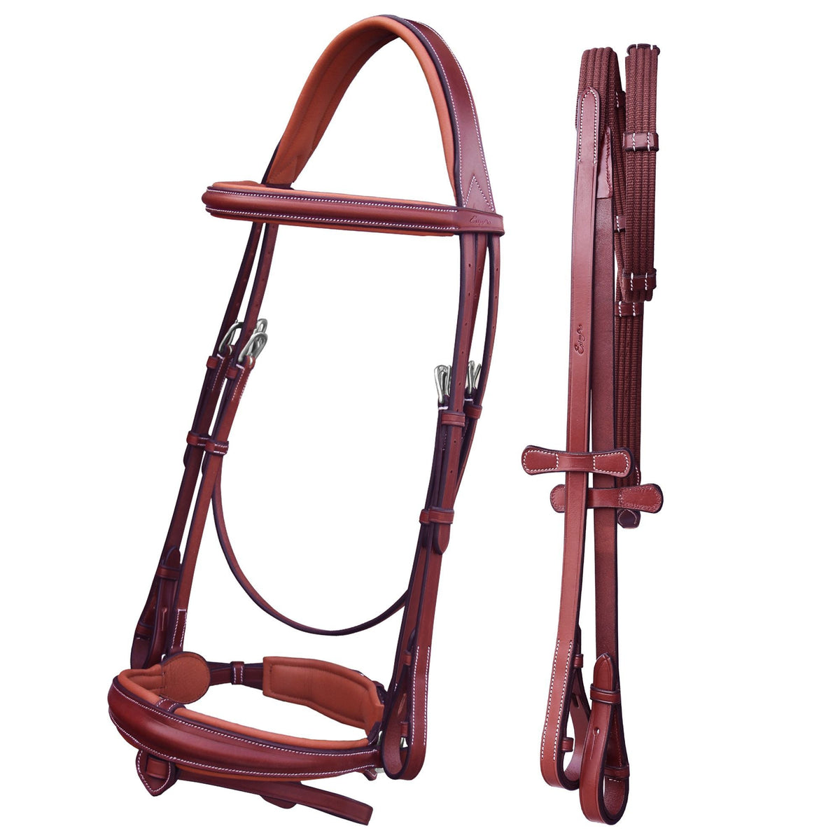 ExionPro Dressage Bridle: Mono Crown, Raised Browband, Anatomical Noseband, Detachable Flash & Web Reins - HT Animal Supply