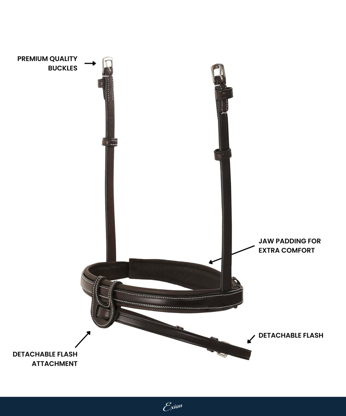 Replacement Noseband of ExionPro Fully Padded Snaffle Bridle with U Shaped Detachable Flash - HT Animal Supply