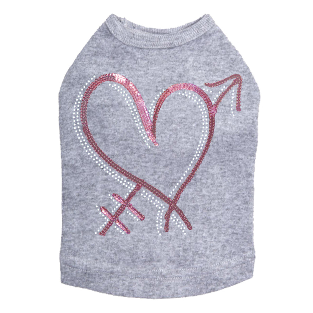 Pink Sequin Heart with Arrow - Dog Tank