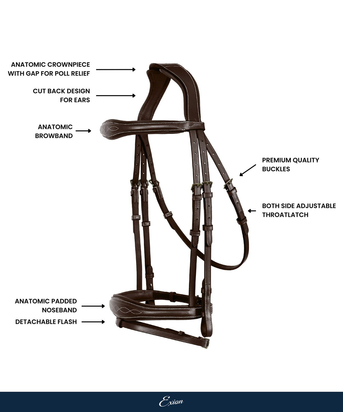 ExionPro Fancy Stitched Raised Anatomical Bridle with Rubber Reins | HT Animal Supply