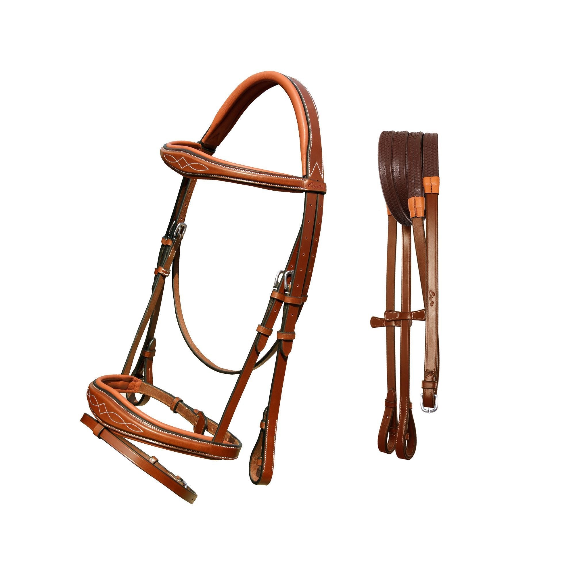 ExionPro Fancy Stitched Raised Anatomical Bridle with Rubber Reins