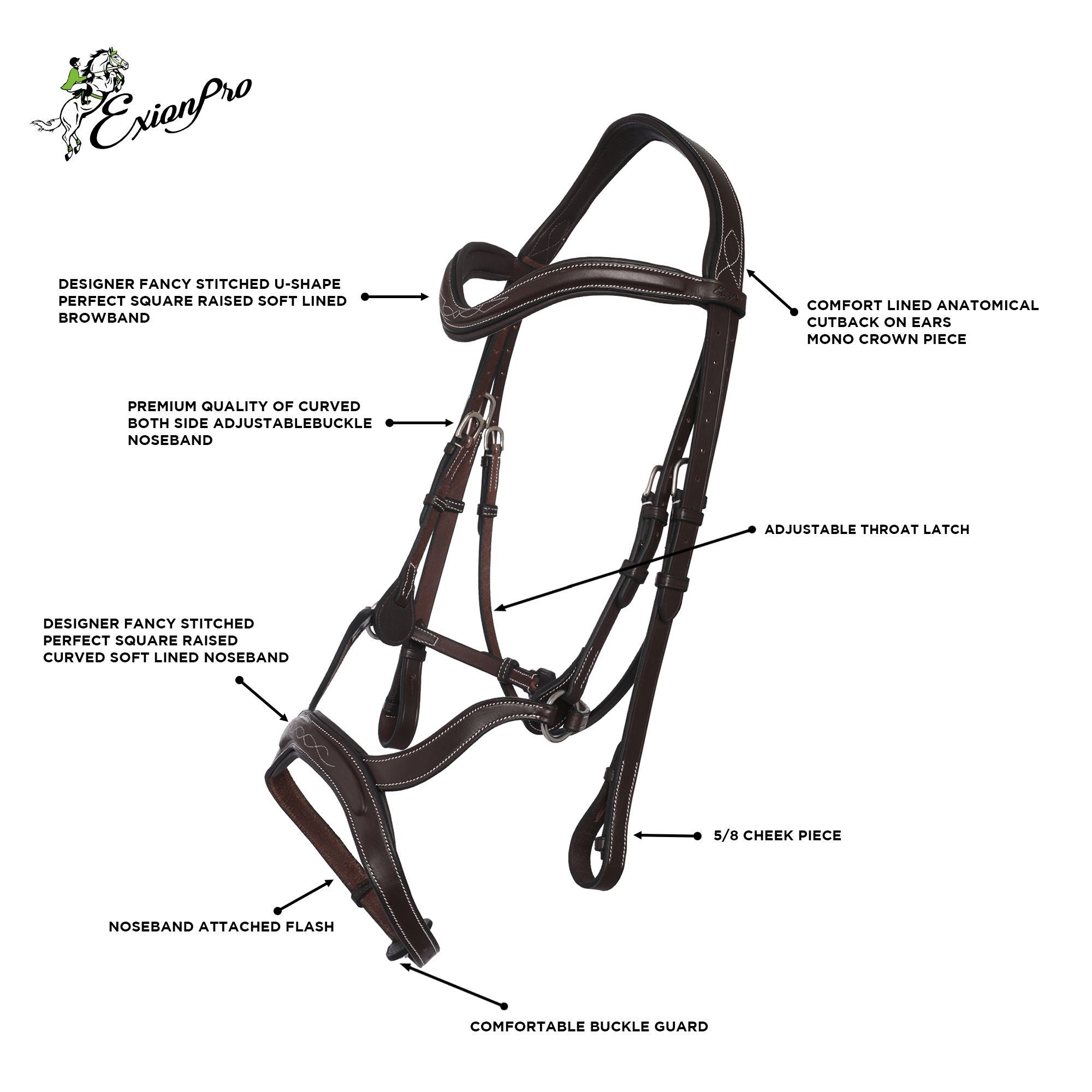 ExionPro Anatomical Combined Flash Bridle with Reins - HT Animal Supply