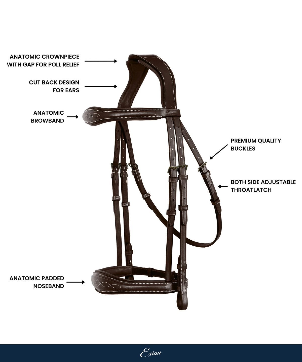 ExionPro Fancy Stitched Raised Anatomical Bridle with Reins without Flash