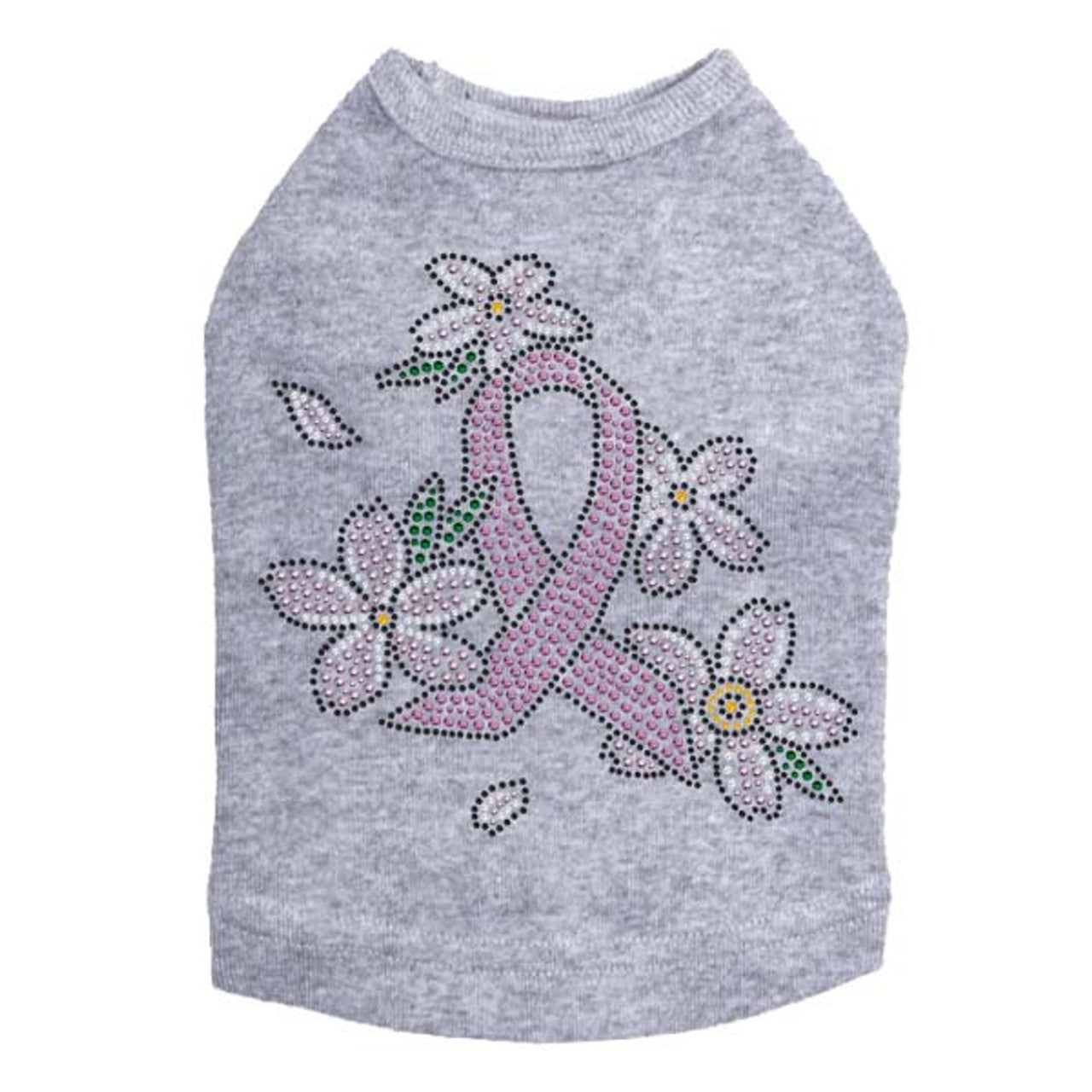 Pink Ribbon with Flowers - Dog Tank