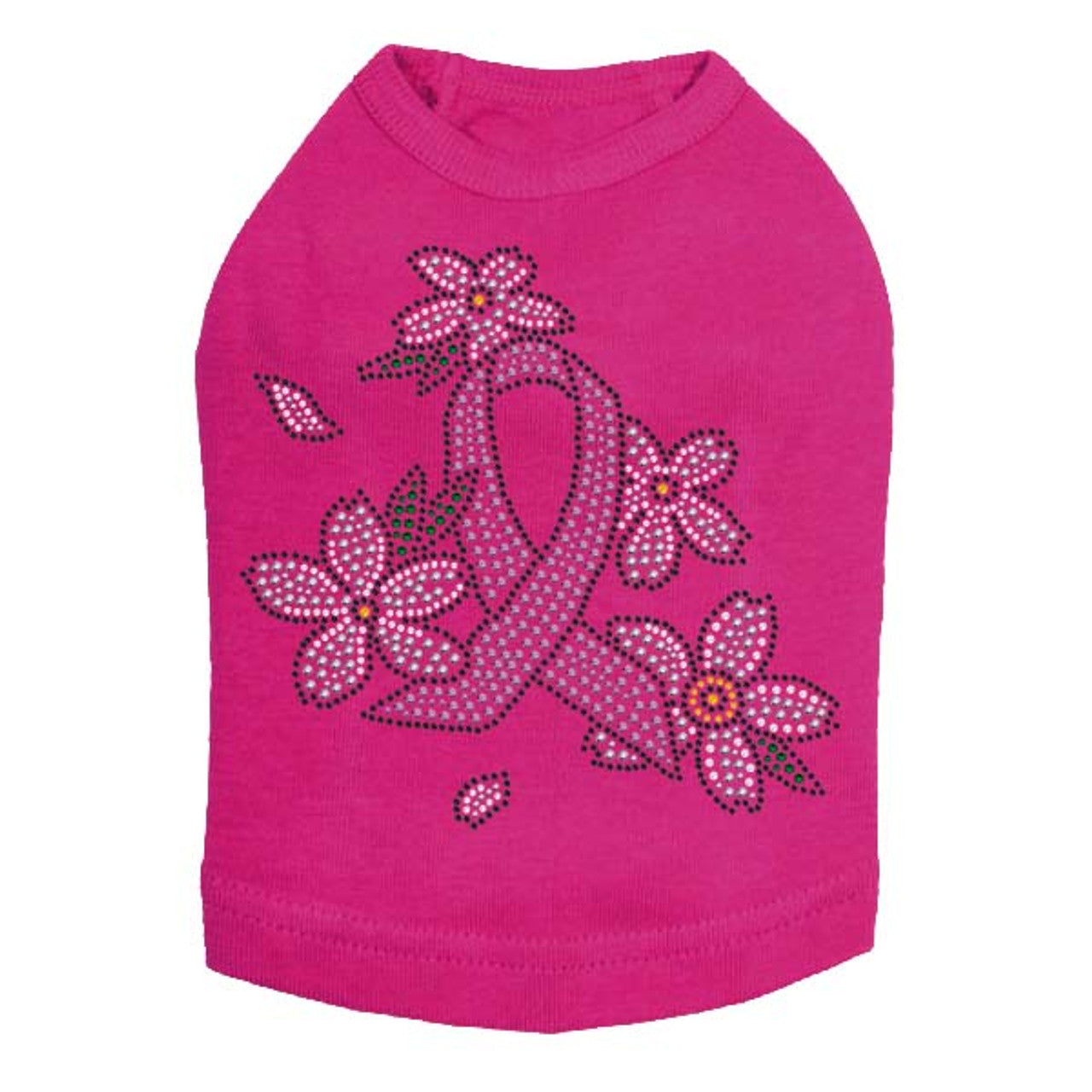 Pink Ribbon with Flowers - Dog Tank