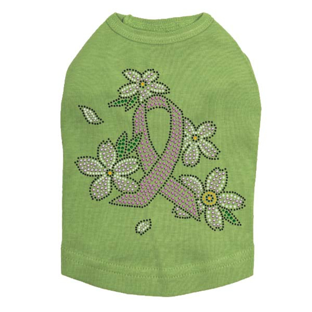 Pink Ribbon with Flowers - Dog Tank