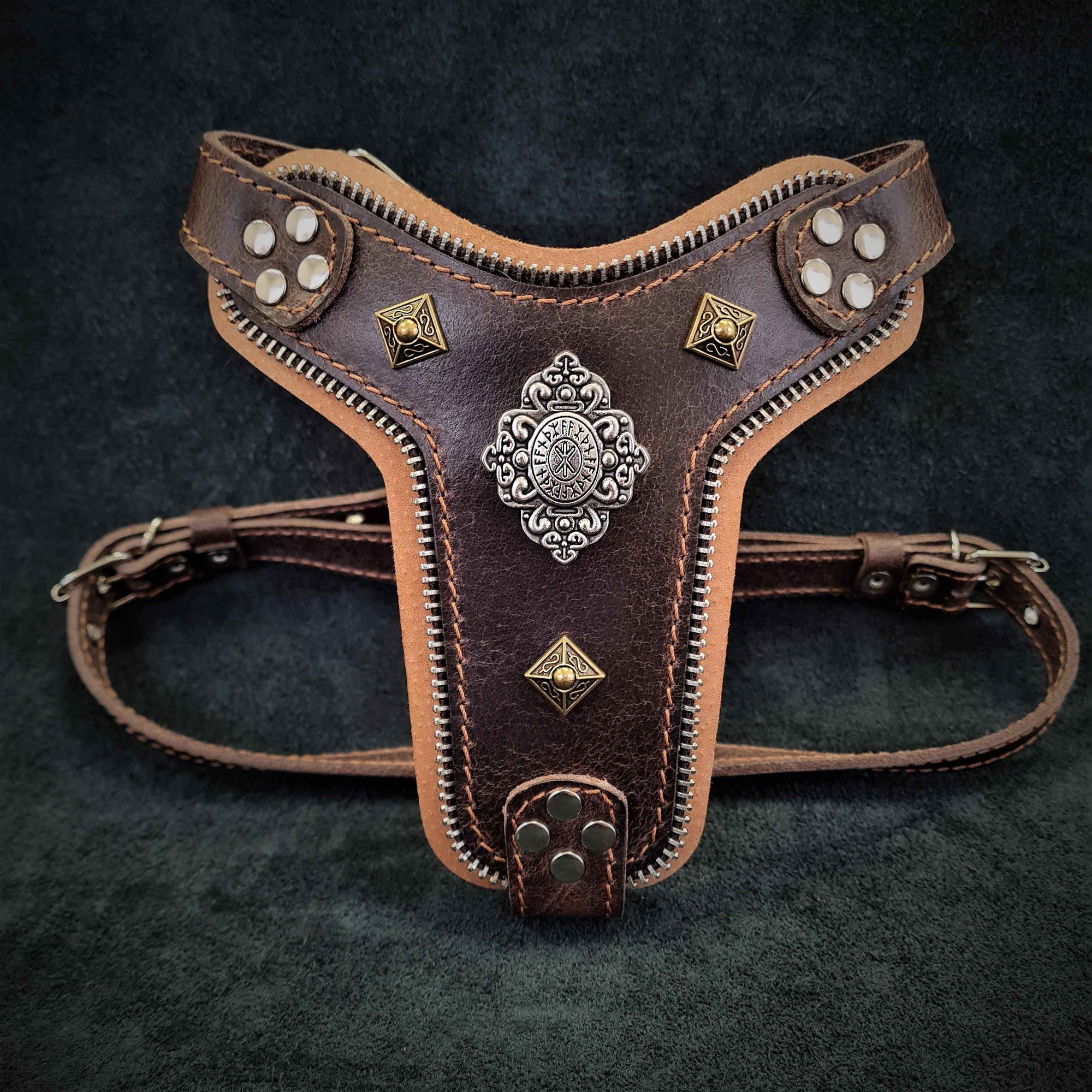 Bestia Aztec Brown Leather Small to Medium Dog Harness