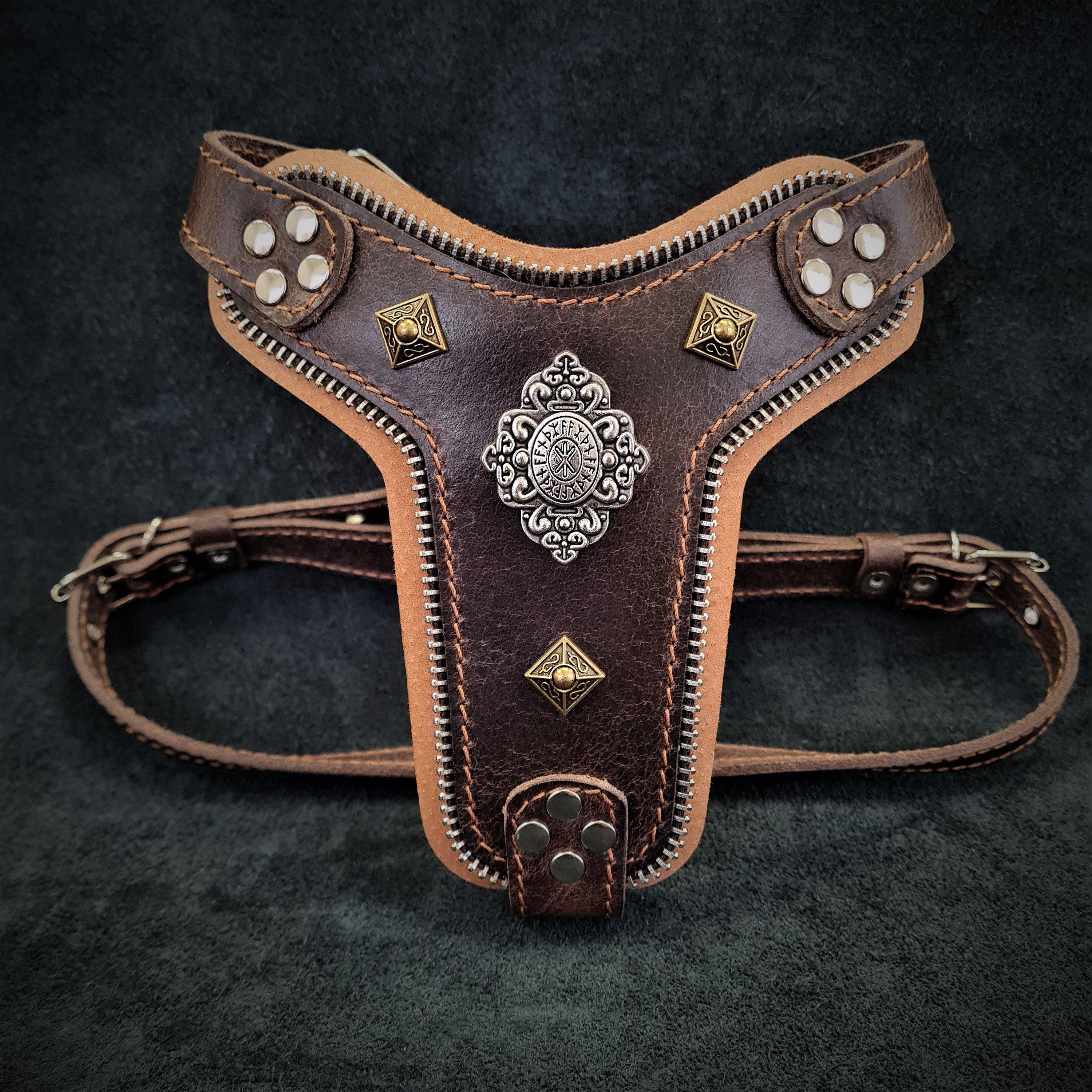 Bestia Dog Gear Genuine Leather Dog Harness - Brown 