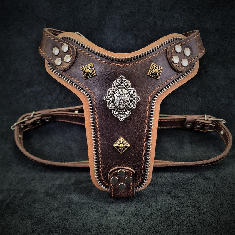 Bestia Dog Gear Genuine Leather Dog Harness - Brown 
