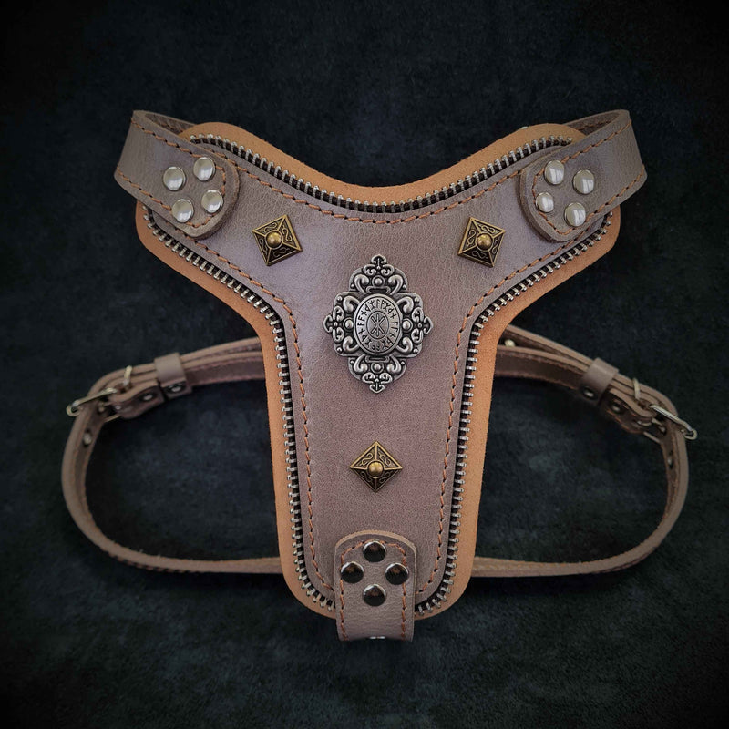 Bestia Aztec Grey Leather Small to Medium Dog Harness