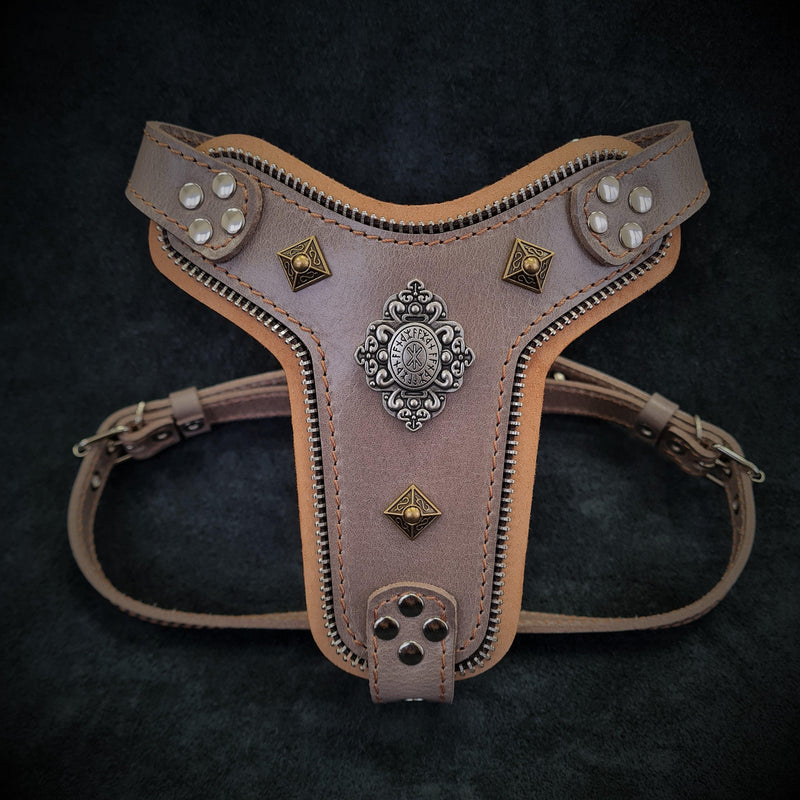 Bestia Dog Gear Genuine Leather Dog Harness - Grey 