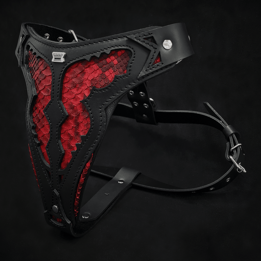 Bestia Red Dragon Leather Dog Harness