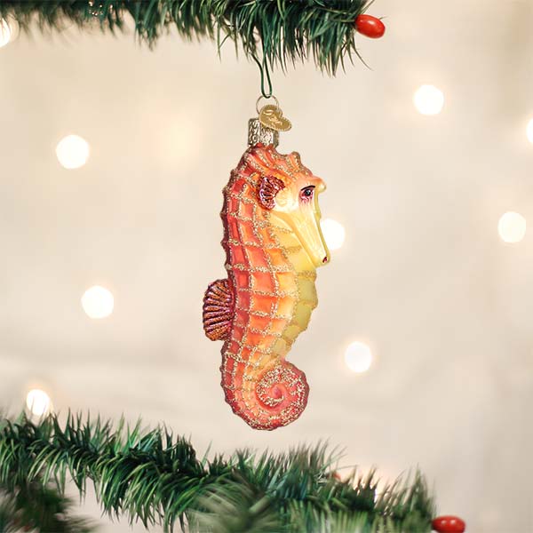 Old World Christmas: Orange Sea Horse Christmas Ornament