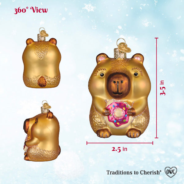 Old World Christmas: Capybara Eating Donut Christmas Ornament