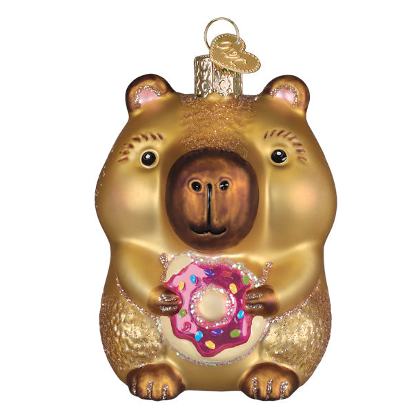 Old World Christmas: Capybara Eating Donut Christmas Ornament