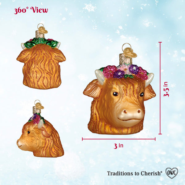 Old World Christmas: Floral Highland Cow Christmas Ornament