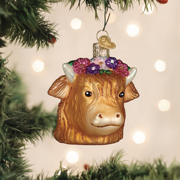 Old World Christmas: Floral Highland Cow Christmas Ornament