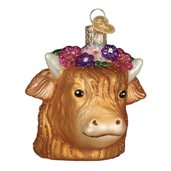 Old World Christmas: Floral Highland Cow Christmas Ornament