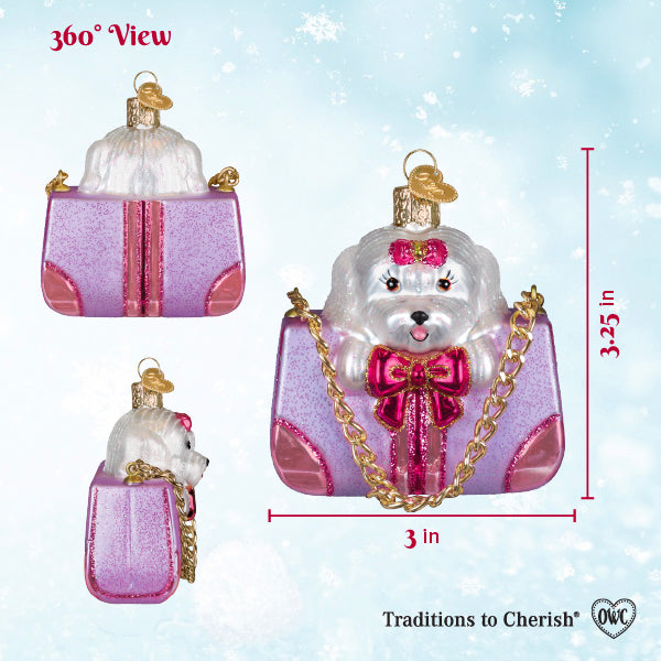 Old World Christmas: Posh Pup In Purse Christmas Ornament