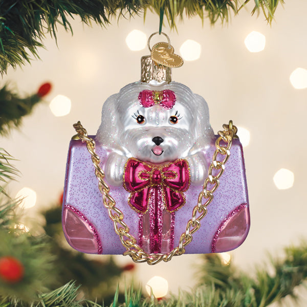 Old World Christmas: Posh Pup In Purse Christmas Ornament