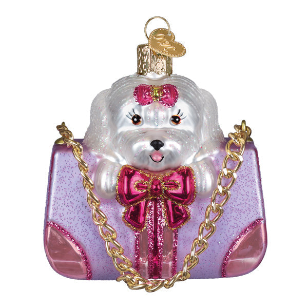 Old World Christmas: Posh Pup In Purse Christmas Ornament