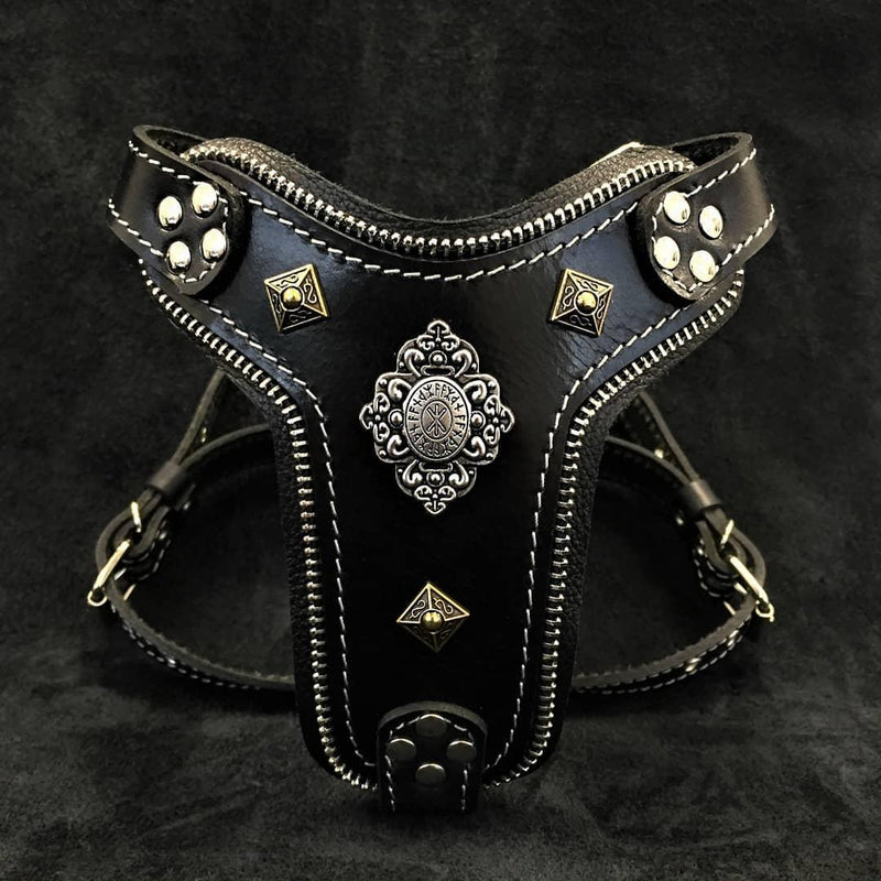 Bestia Dog Gear The Aztec harness Black Small to Medium Size Genuine Leather Black pet supplies