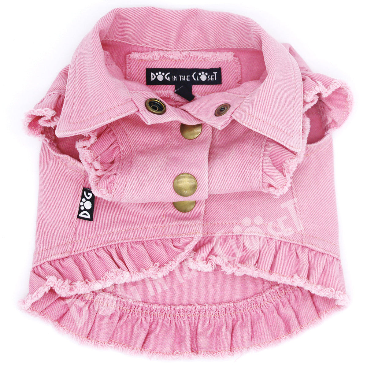 Pink Denim Jacket with Ruffles & Patches