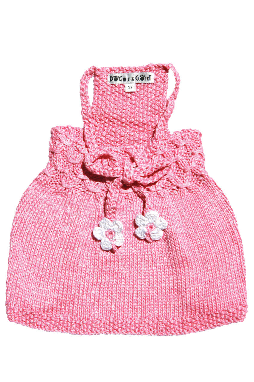 The Daisy - Pink Hand Knit Dog Sweater Dress