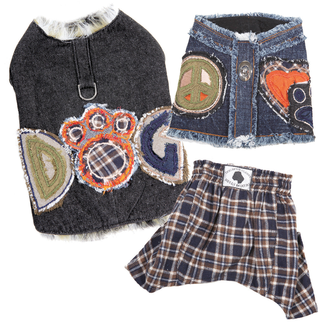 Belly Boxers for Dogs - Blue/Brown Flannel