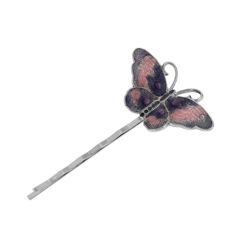 1928 Jewelry Dark Navy Blue and Pink Butterfly Bobby Pin
